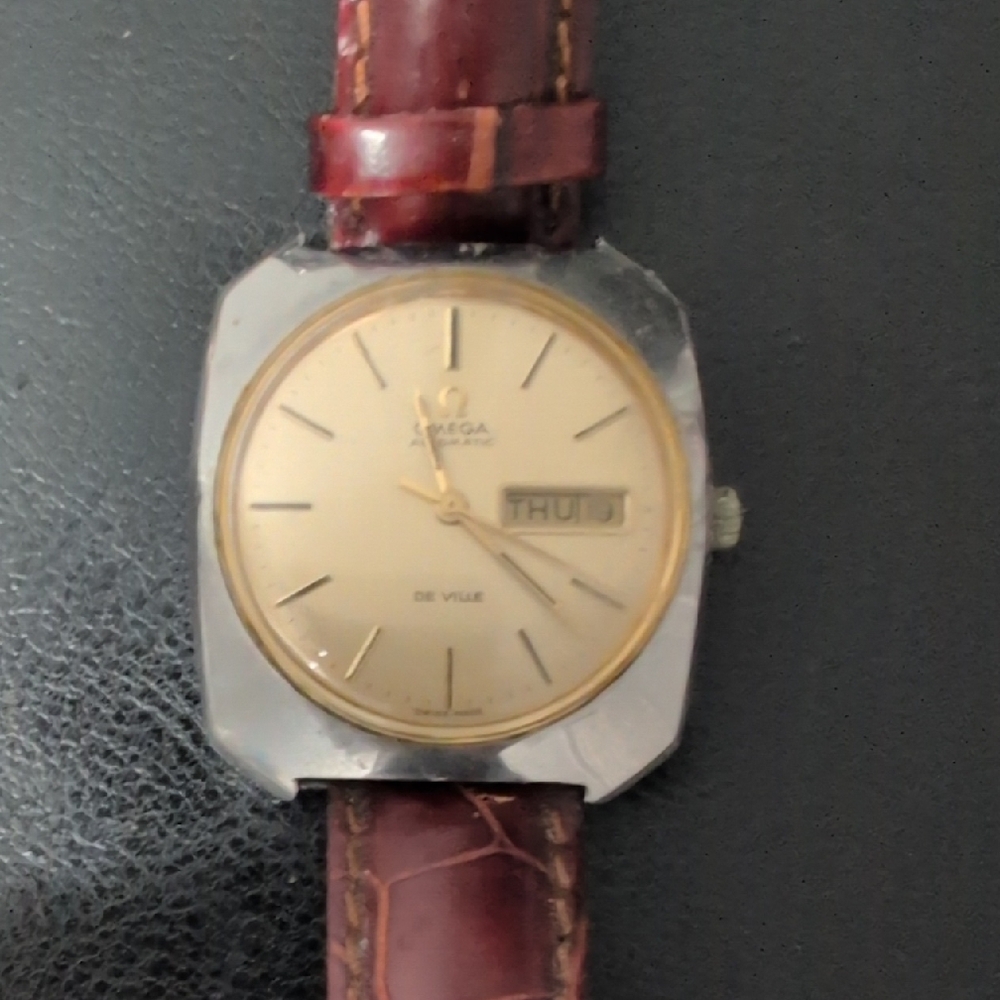 Omega De Ville Gold Dial Watch with Brown Leather Strap